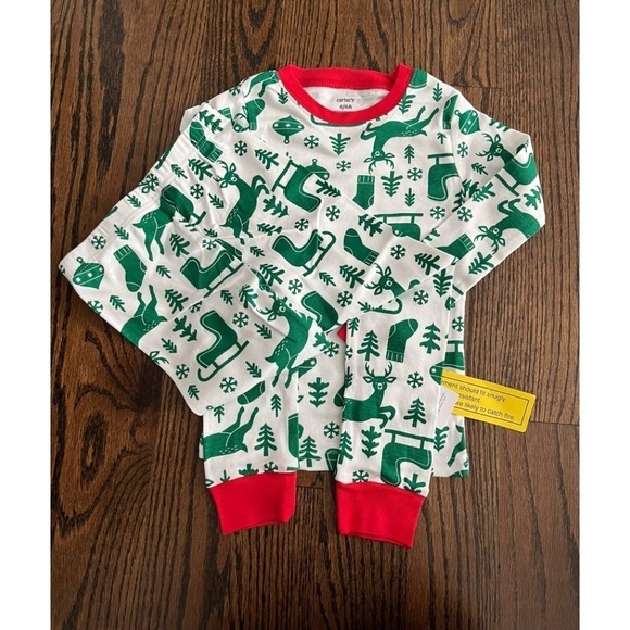 Carters toddler girl pj sz. 4T Christmas cotton white/green NWT - Picture 1 of 3